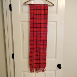 Barbour Lambswool Red Tartan Plaid Checked Scarf 80 Inches X 10 Inches